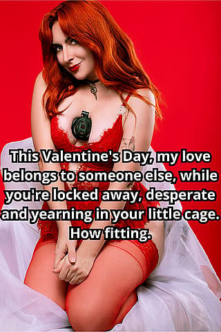 This Valentine's Day, I'll be celebrating the fact that I can enjoy real pleasure while you're left with nothing but the cold embrace of your chastity cage.'