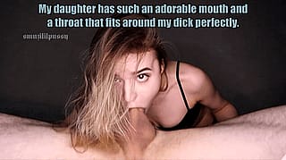 My daughter has such an adorable mouth and a throat that fits around my dick perfectly. Her chatty nature is adorable. Sometimes it's a bit much though and I have to stuff that hole full of dick again!'