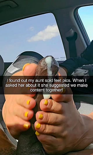 Naughty Aunt Lets Me Bust All Over Her Sexy Bare Feet'