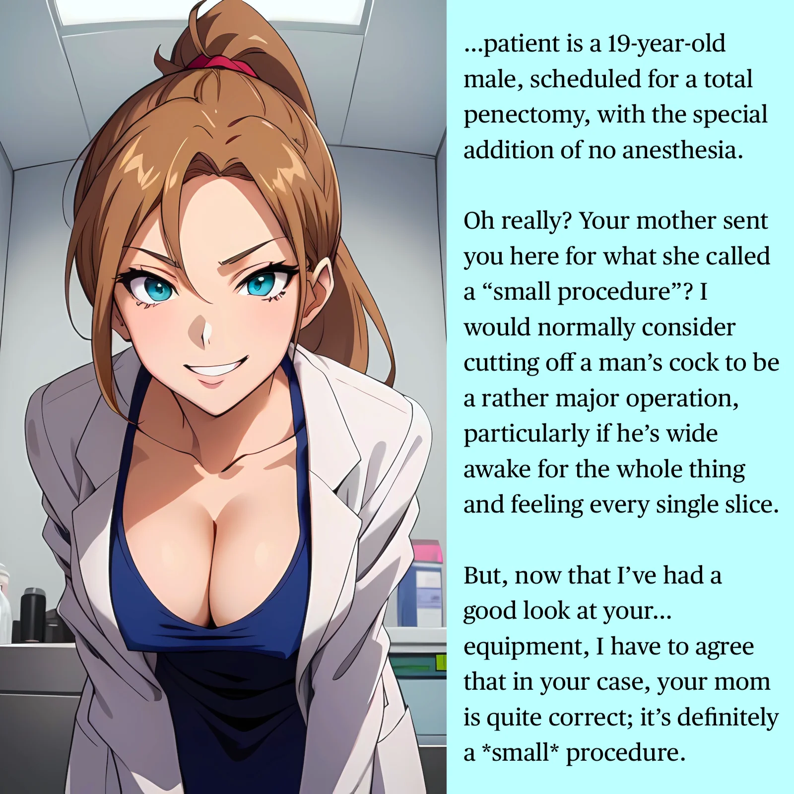 Just a tiny 'procedure'... bend over and obey, naughty boy [AI Tease] picture 1 of 1