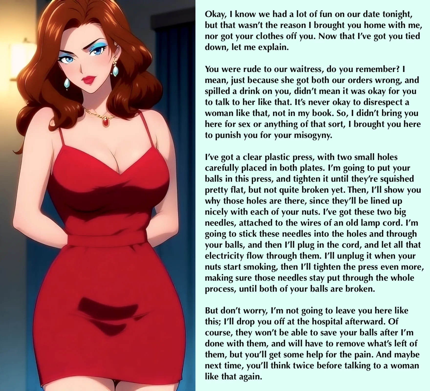 After the date, she couldn't resist showing you who's boss... [AI Image] (punishment81 on ImageFap) picture 1 of 1