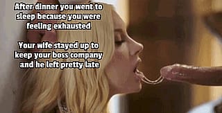 Naughty wife seduces your boss after dinner while you're passed out'