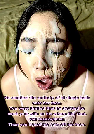 Covered in his hot load while her cuck watches'