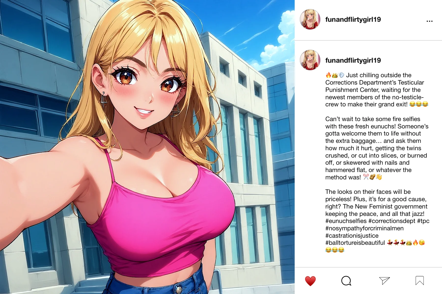Posting selfies from outside the Testicular Punishment Center… [AI Image] (punishment81 on ImageFap) picture 1 of 1