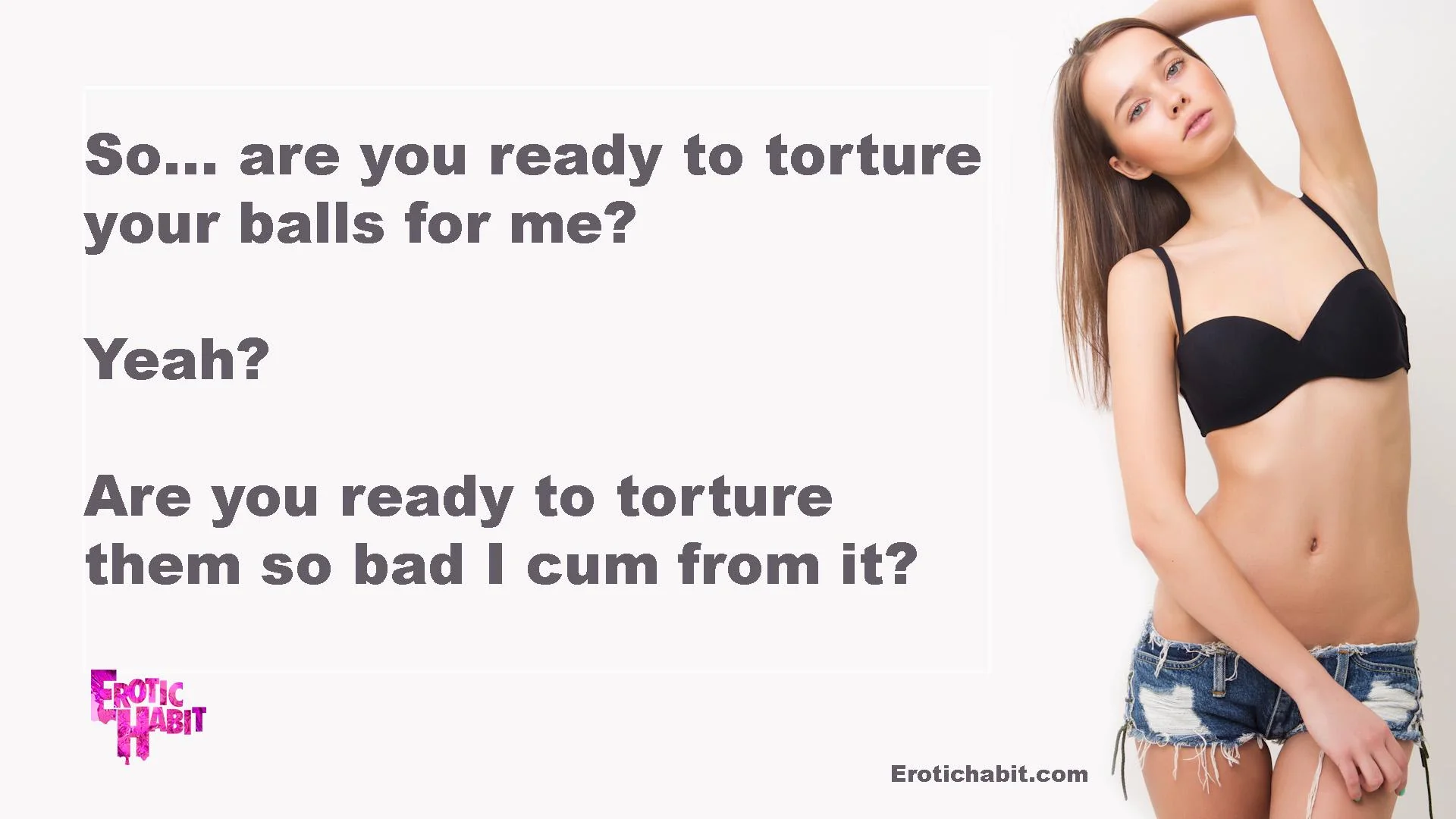 "So… are you ready to torture your balls for me?" 😉🍒 (erotichabit at ImageFap) picture 1 of 1