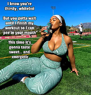 She drinks energy drinks, you drink her pee (captionforever on imagefap)'